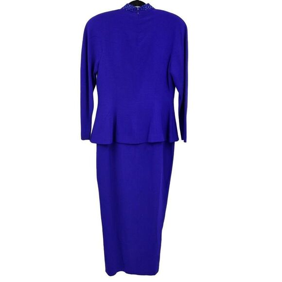 Vintage 80's Daymor Couture Gown 6 Blue Peplum Beaded Front Slit Modest Sexy - Picture 11 of 17